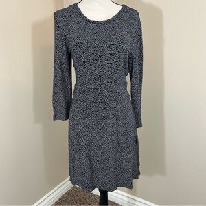 RVCA 3/4 Sleeve Skater Mini Dress Black White Geometric Print Stretch Size L